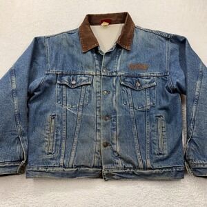 Vintage ID Wear Mens Denim Trucker Boise Jacket Sherpa Lined Corduroy Collar XL